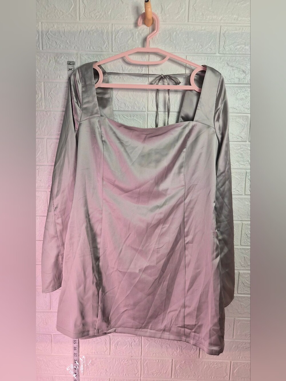 wild fable Silver Satin Long-Sleeve Square Neck Dress Sz L